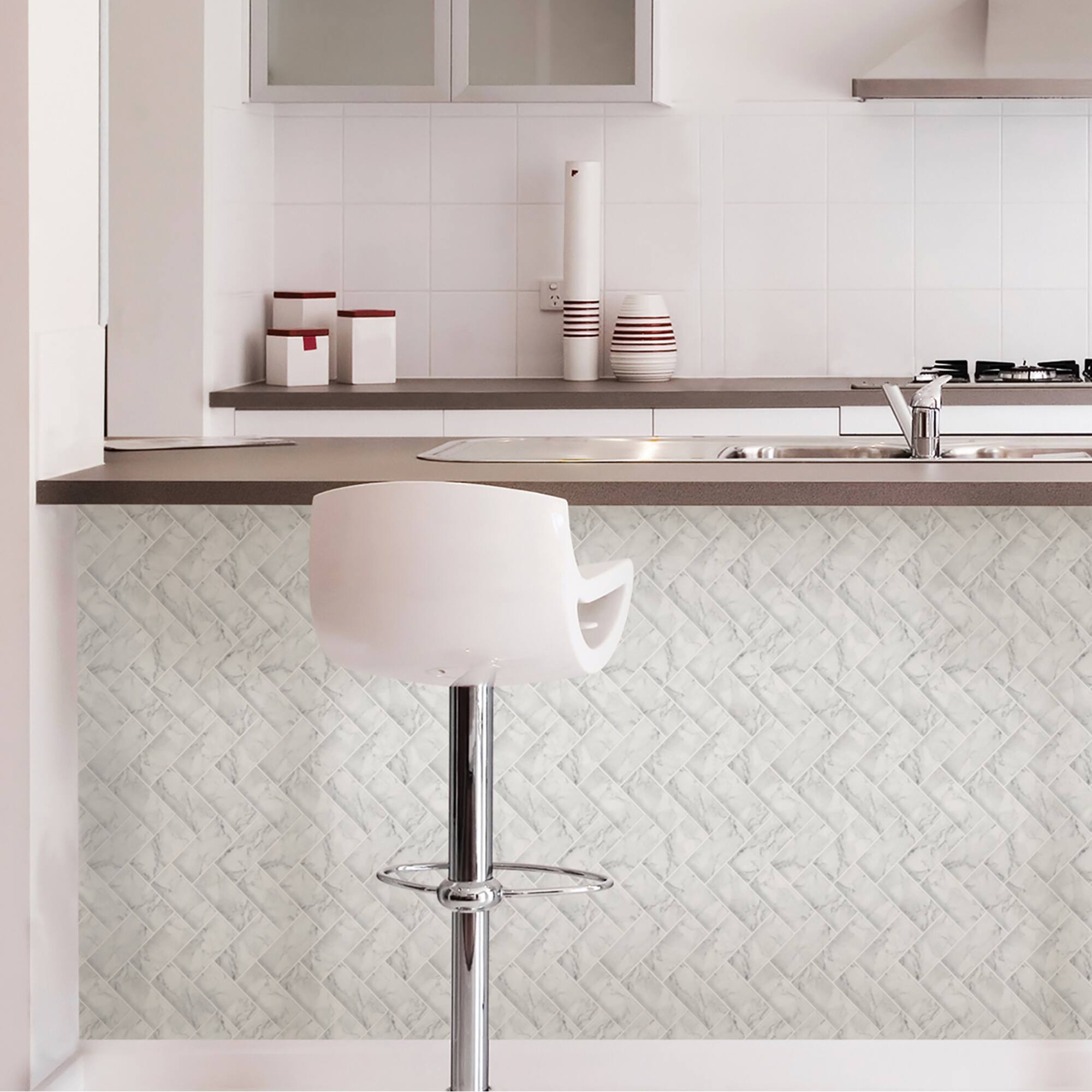 InHome Herringbone Carrara Peel & Stick Backsplash Tiles